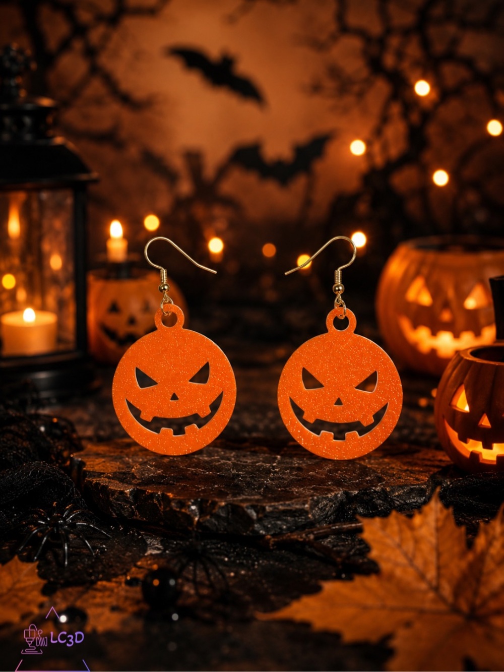 Halloween Jack-O'-Lantern Orange Pumpkin Dangle Earrings -